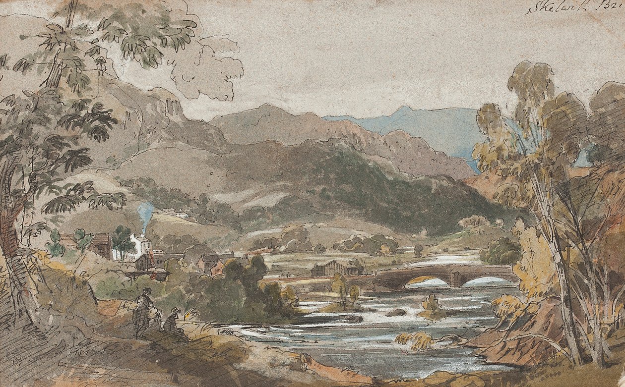 Skelwith Bridge, 1812 (čb na papíře) od John Harden
