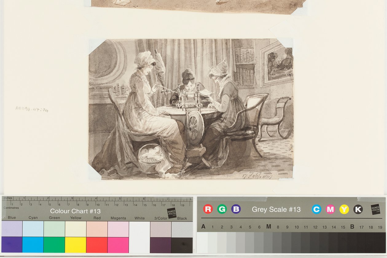 Předení, čtení a psaní, 17. února 1807 (pero a inkoust na papíře) od John Harden