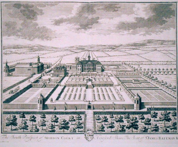 South Prospect of Shobdon Court, Herefordshire, sídlo sira Jamese Batemana (rytina) od John Harris