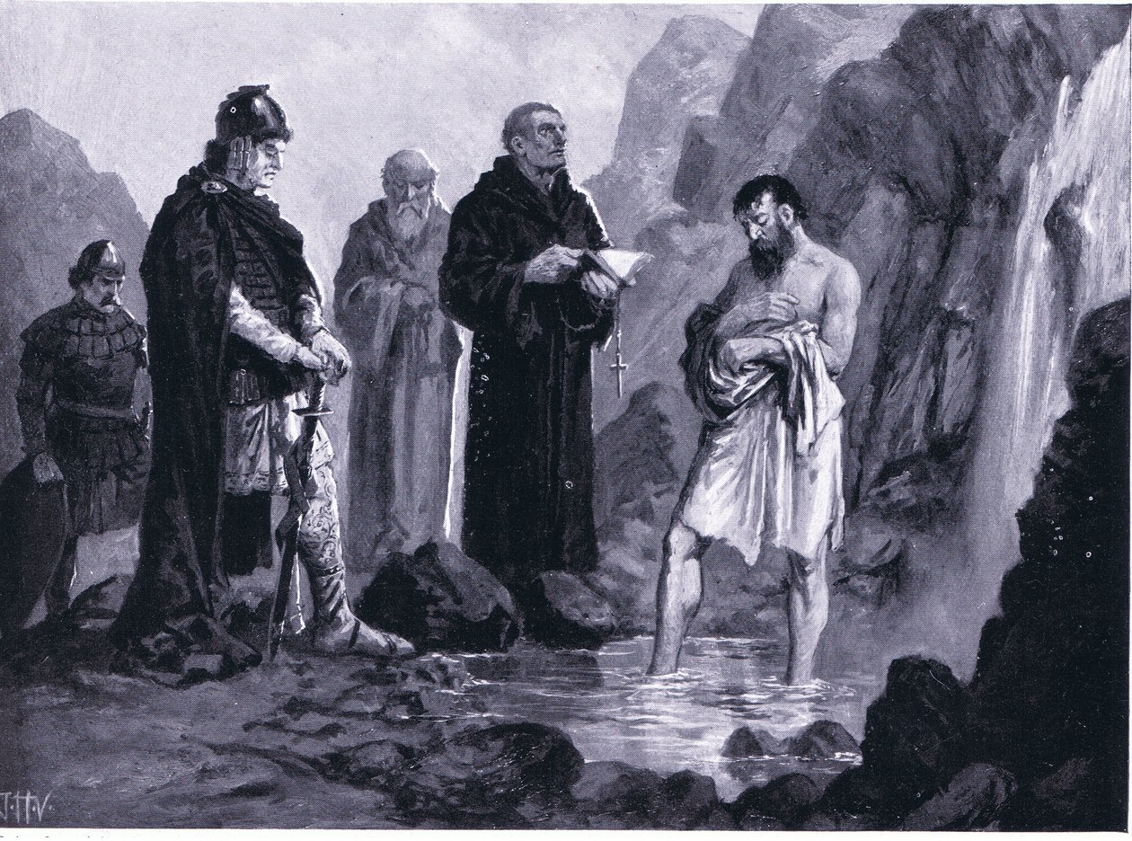 Křest Borise I., ilustrace z Hutchinsons History of the Nations VOL 4 kolem 20. let 20. století od John Harris Valda