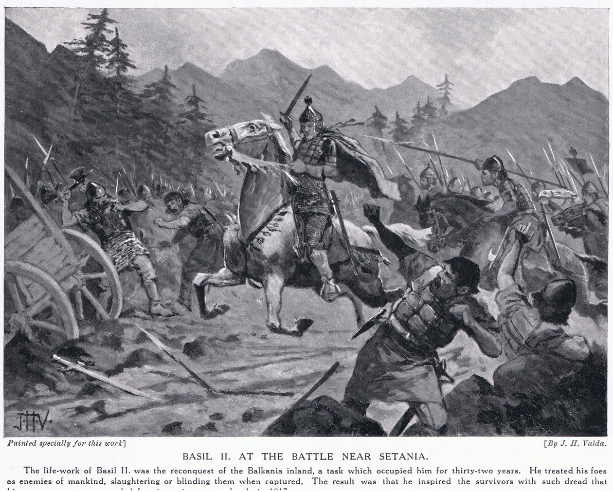 Basil II, v bitvě u Setanie 1017 nl od John Harris Valda