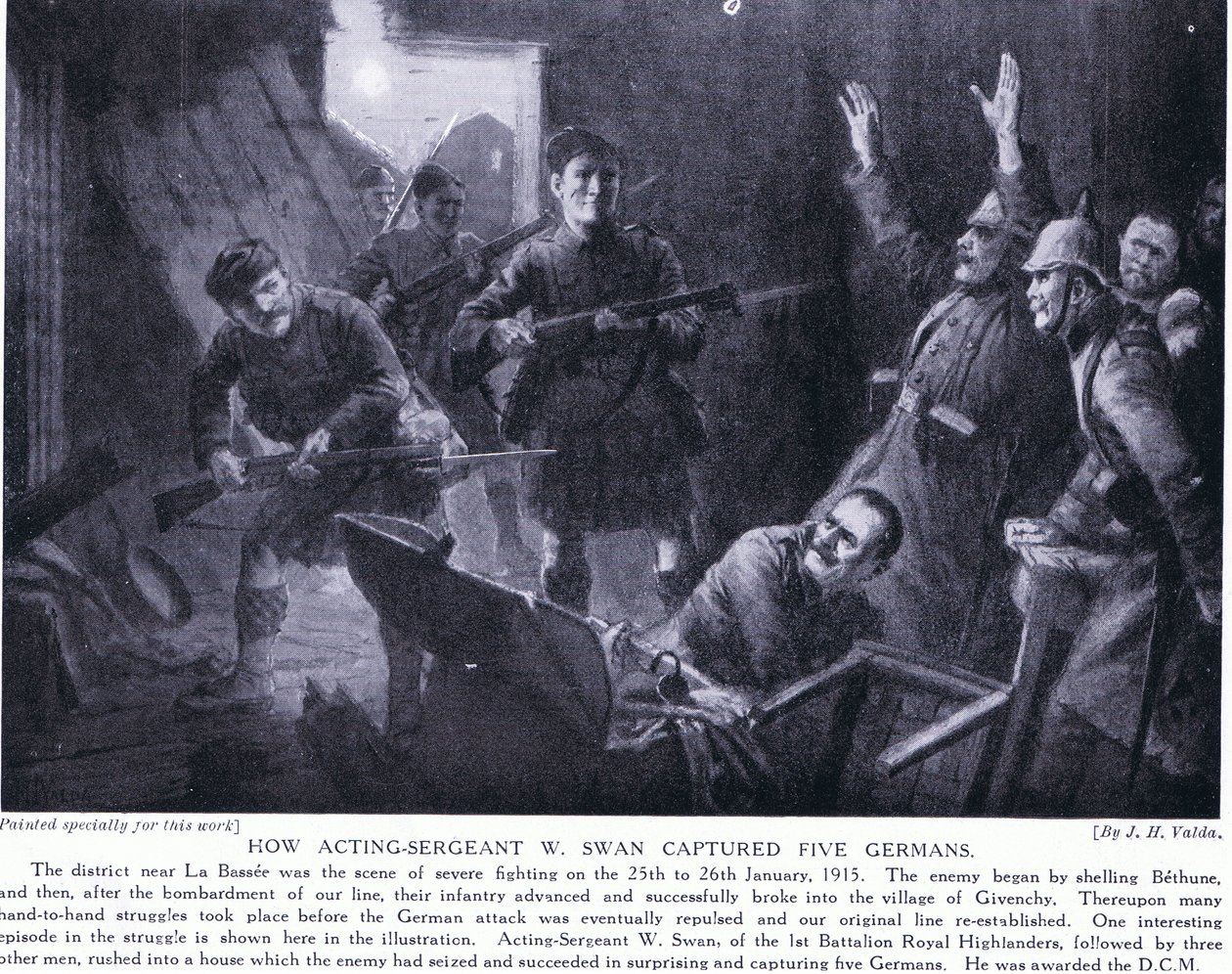 Jak úřadující seržant W Swan zajal pět Němců v Givenchy v lednu 1915 od John Harris Valda