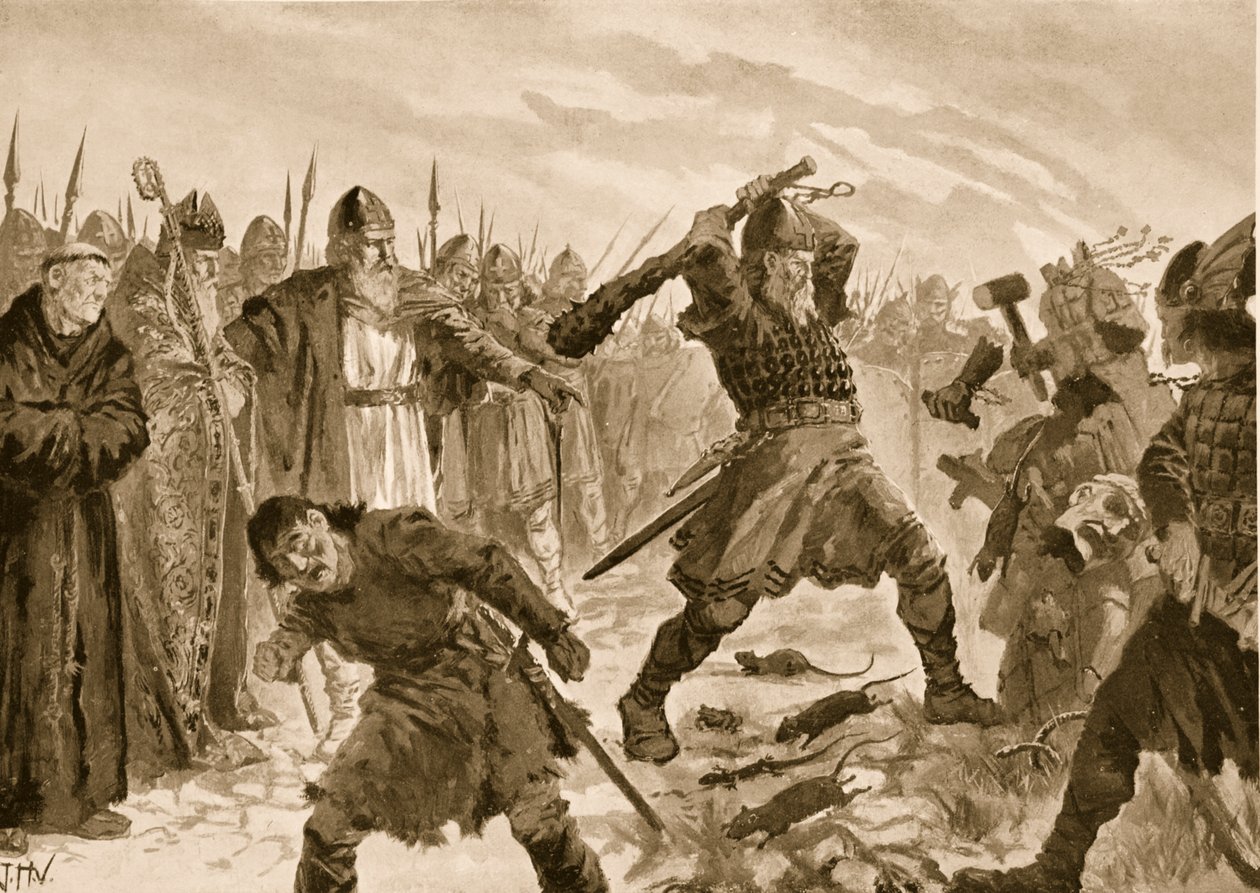 Král Olaf the Saint Breaking the Image of the God Thor, 1020 od John Harris Valda