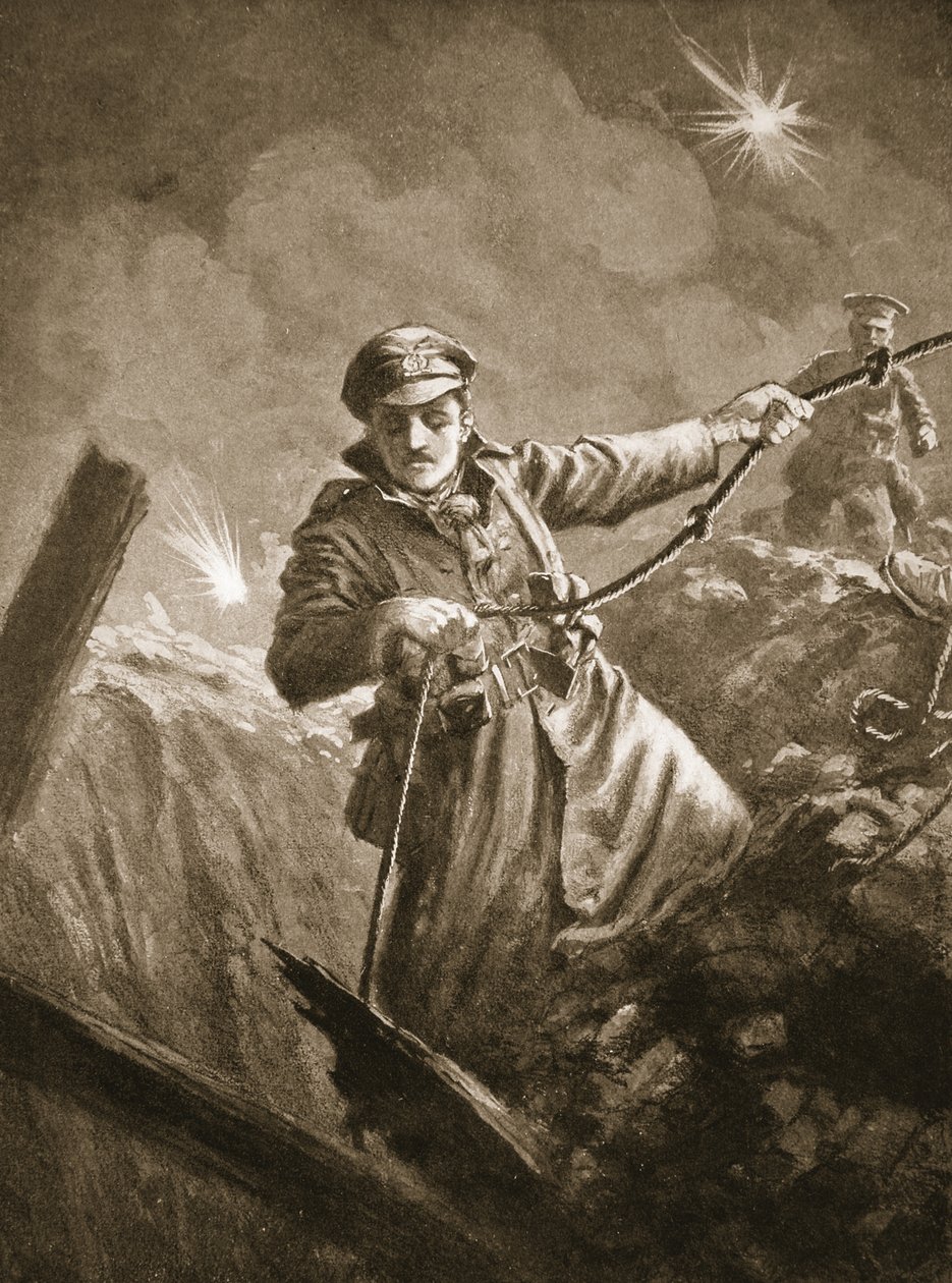 Poručík G.P. Burlton pomáhá při záchraně mužů v bezvědomí z důlní šachty od John Harris Valda