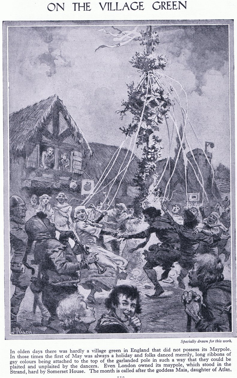 Na návsi. Tanec kolem májky, kolem roku 1950 od John Harris Valda