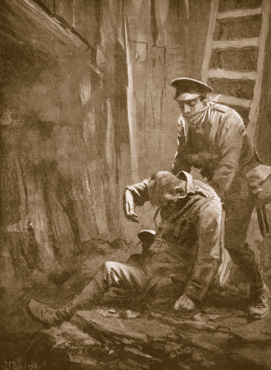 Vojín T. Doswell zachraňující důstojníka z dolu, ve kterém ležel v bezvědomí od John Harris Valda