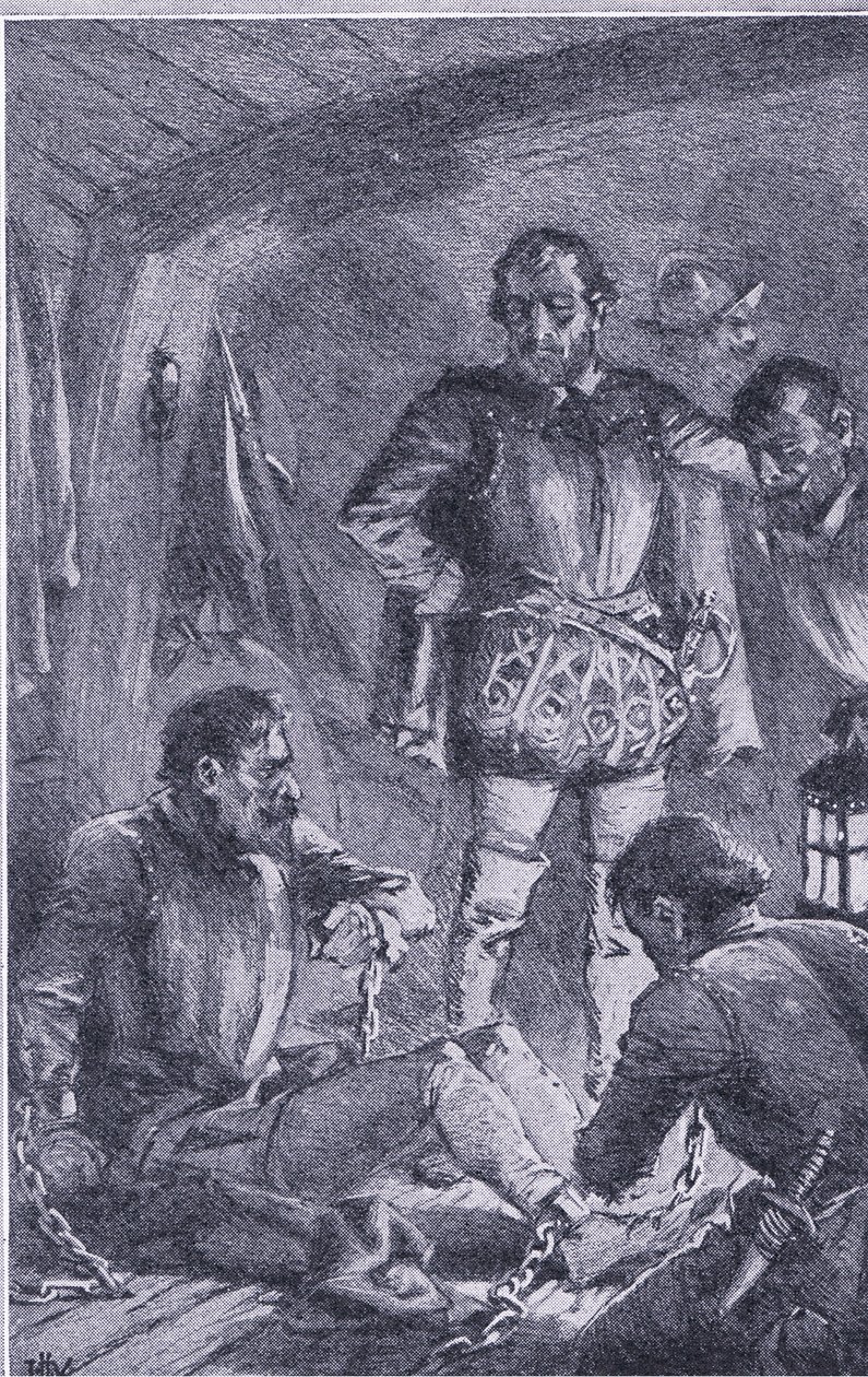 Santiago byl poslán napřed, aby prozkoumal, vyběhl na břeh a ztroskotal, Newnes Pictorial Knowledge vydané Newnesem, kolem 50. let (litho) od John Harris Valda