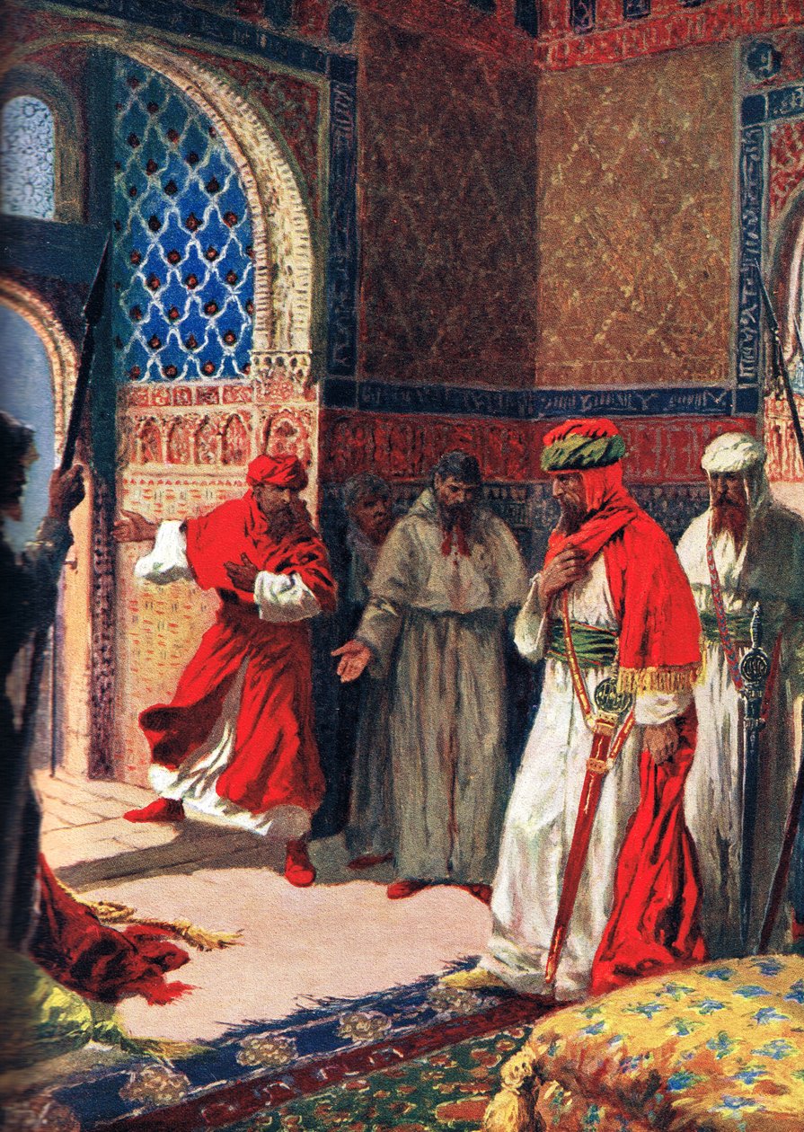 Poslední Boabdilův koncil v Alhambře, 1492, ilustrace z „Hutchinsonových dějin národů“ od John Harris Valda