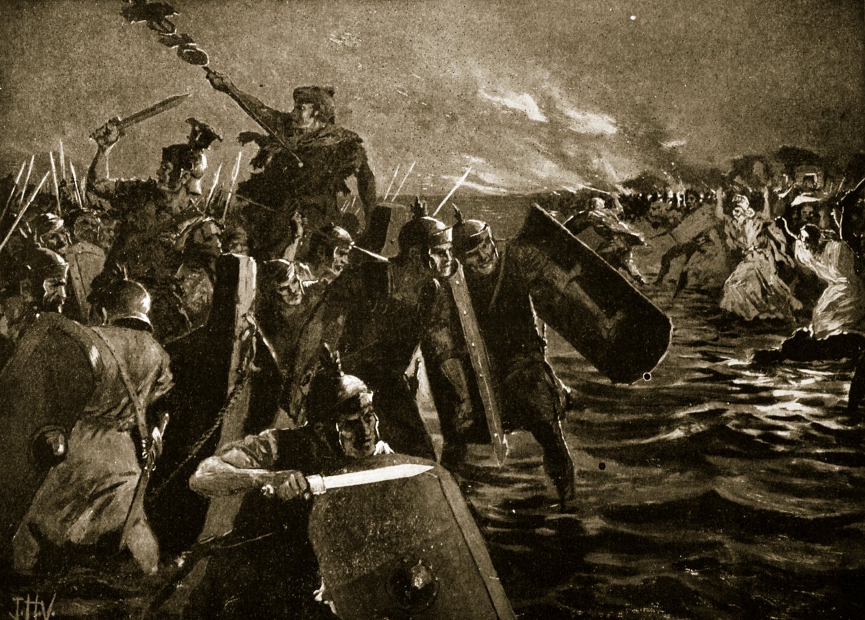 Římský útok na Anglesey od John Harris Valda