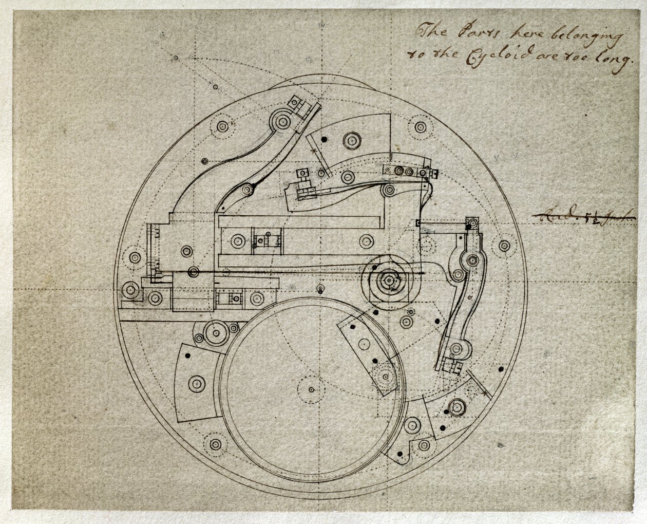 Nákres rozvržení pohybu časomíry H4 od Johna Harrisona (1693-1776), kolem 1759 (pero a inkoust na papíře) od John Harrison