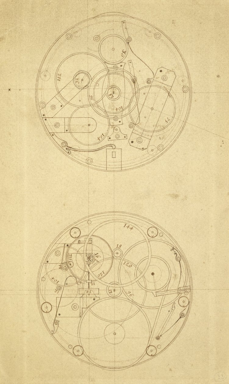 Pohyb H.4, měřič délky, navržený a nakreslený Johnem Harrisonem, kolem 1760-72 (inkoust na papíře) od John Harrison