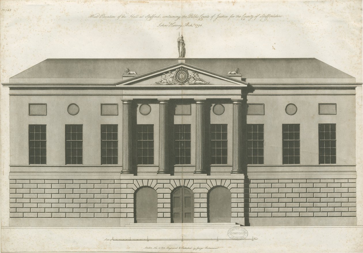 Stafford - Shire Hall: rytina akvatinty od John Harvey