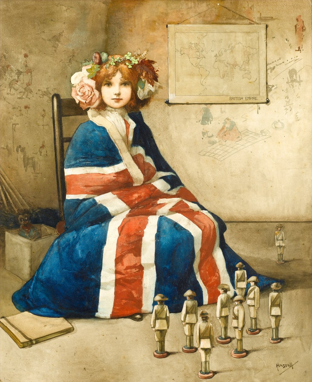 Britské impérium, cca 1900 (akvarel na papíře) od John Hassall