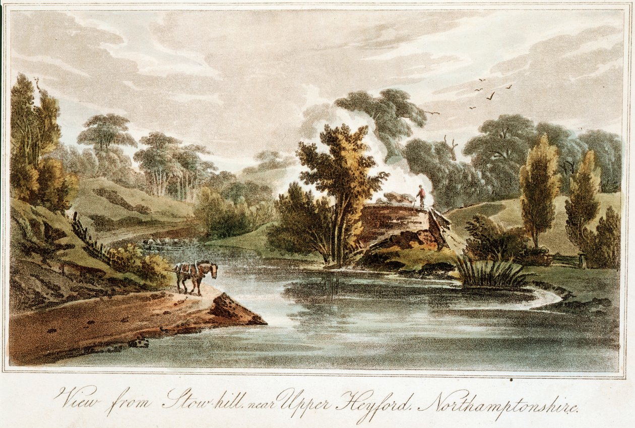 Canal Grand Junction ze Stow Hill poblíž Upper Heyford, Northamptonshire, 1819 od John Hassell