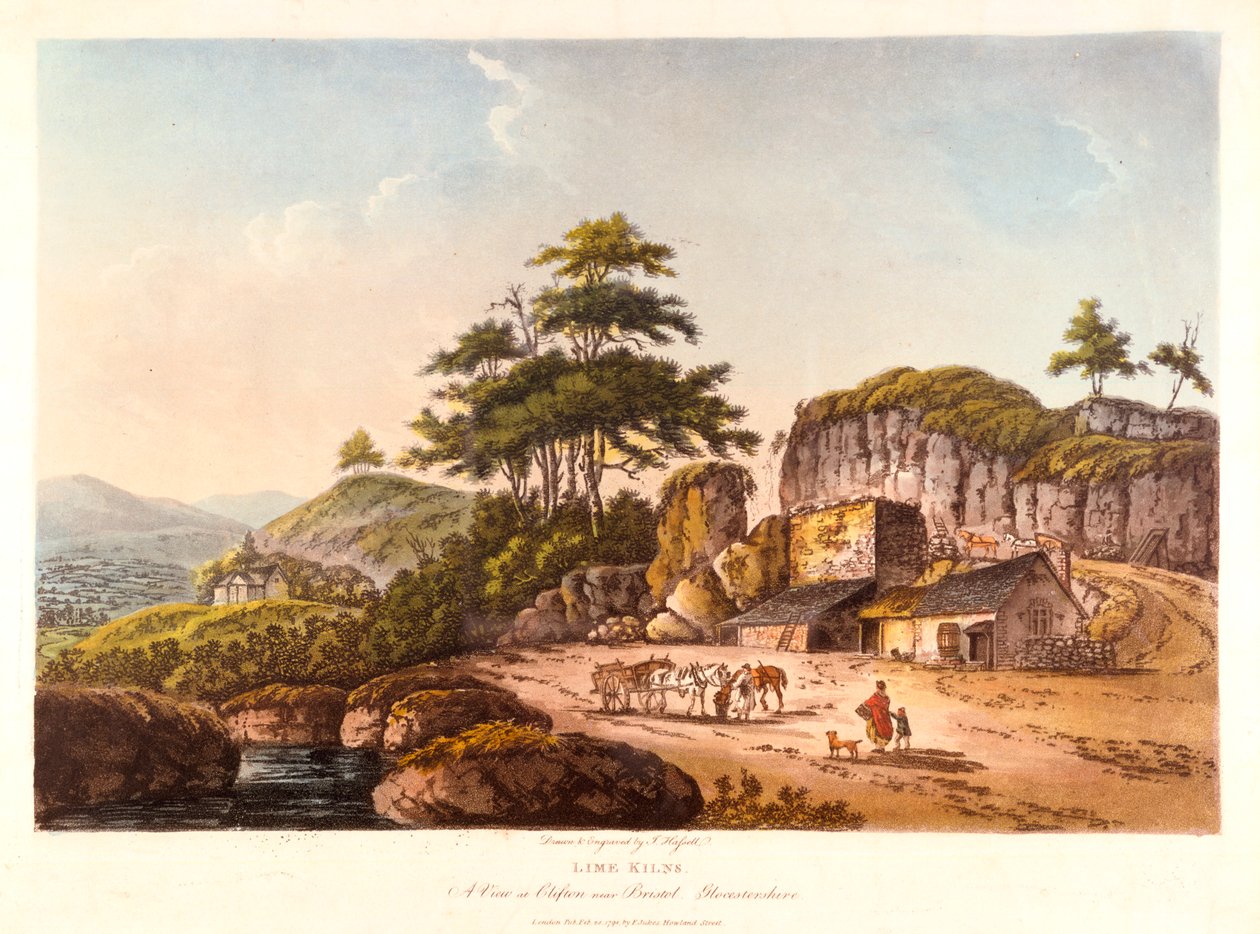 Vápenkové pece. Pohled na Clifton poblíž Bristolu, Gloucestershire, 1798. od John Hassell