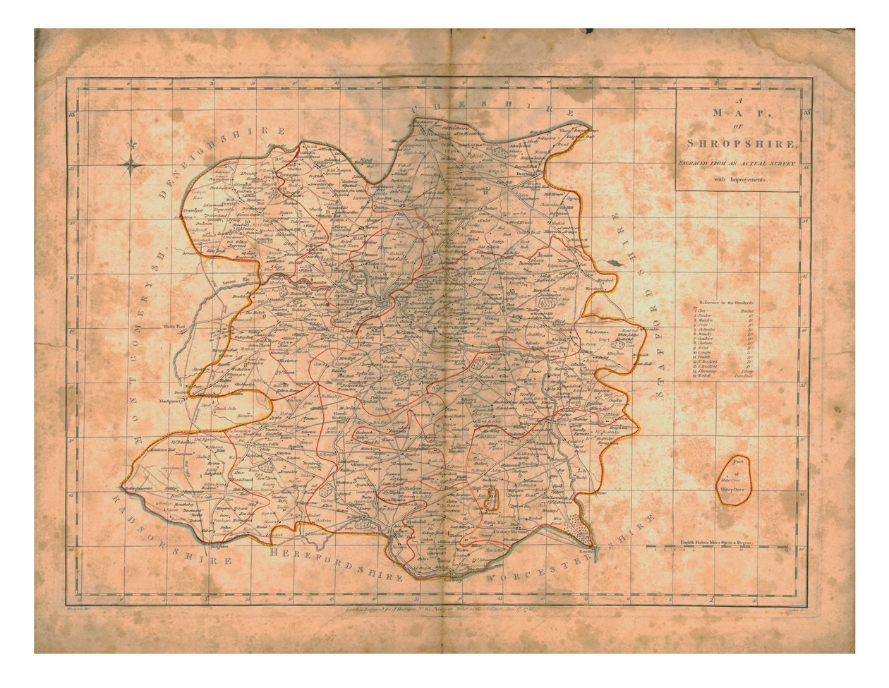 Mapa Shropshire, c1788 od John Haywood