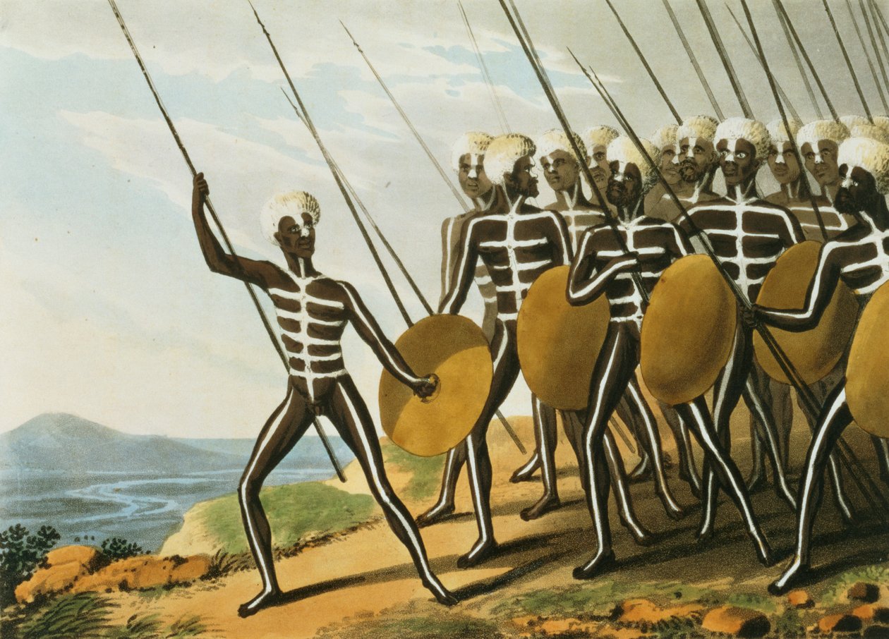 Warriors of New S. Wales vyrytý M. Dubourgem (fl.1813-1820) 1813 (litho) od John Heaviside (after) Clark