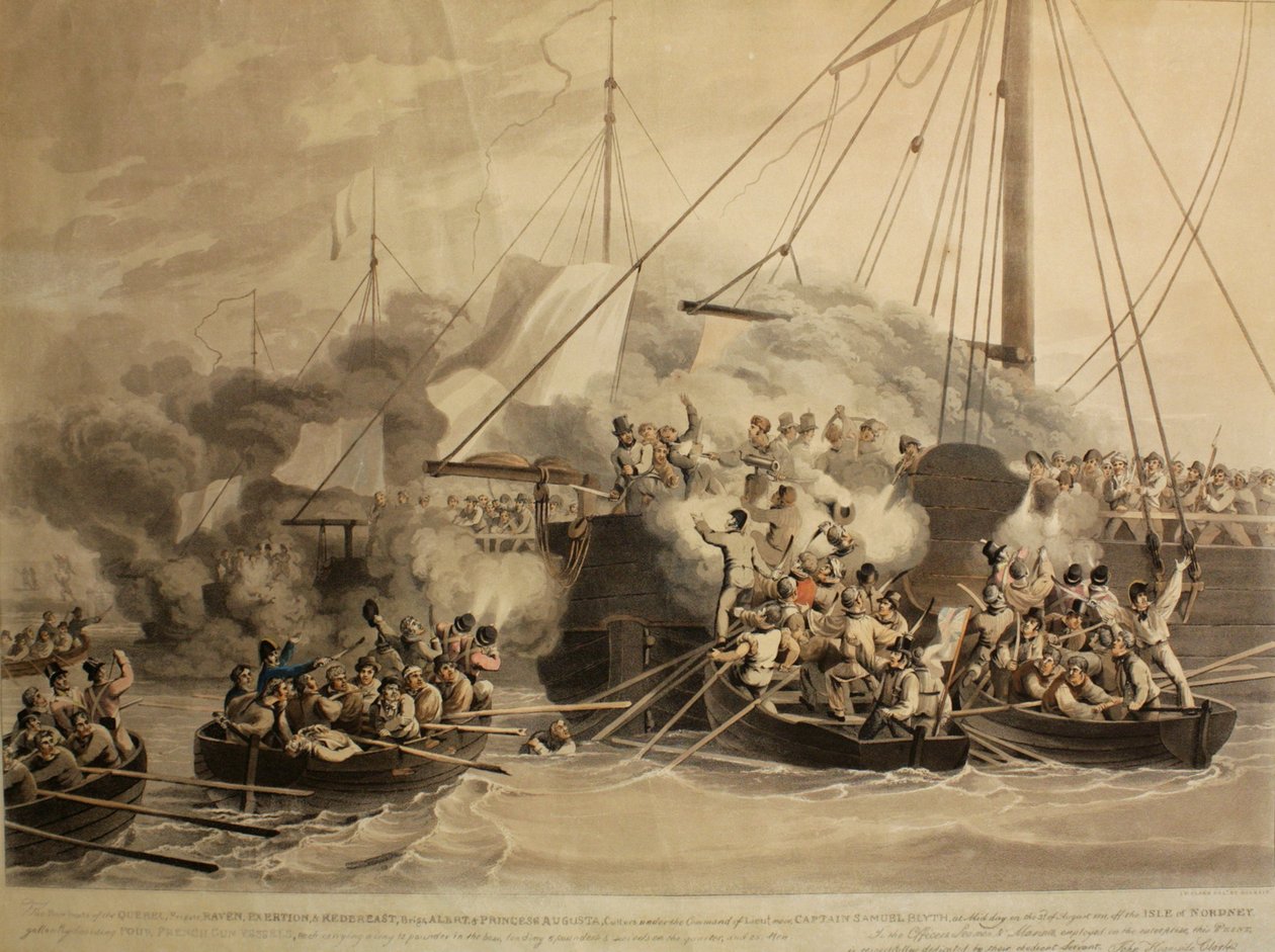 Veslice Quebecu, Raven, Exertion and Redbreast, Alert a Princess Augusta, 1811 (akvatinta) od John Heaviside Clark