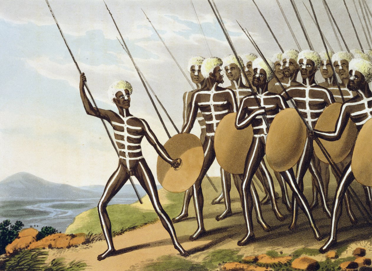 Warriors of New South Wales, rytý Matthew Dubourg (fl.1785-1820), publikoval Edward Orme, 1813 od John Heaviside Clark