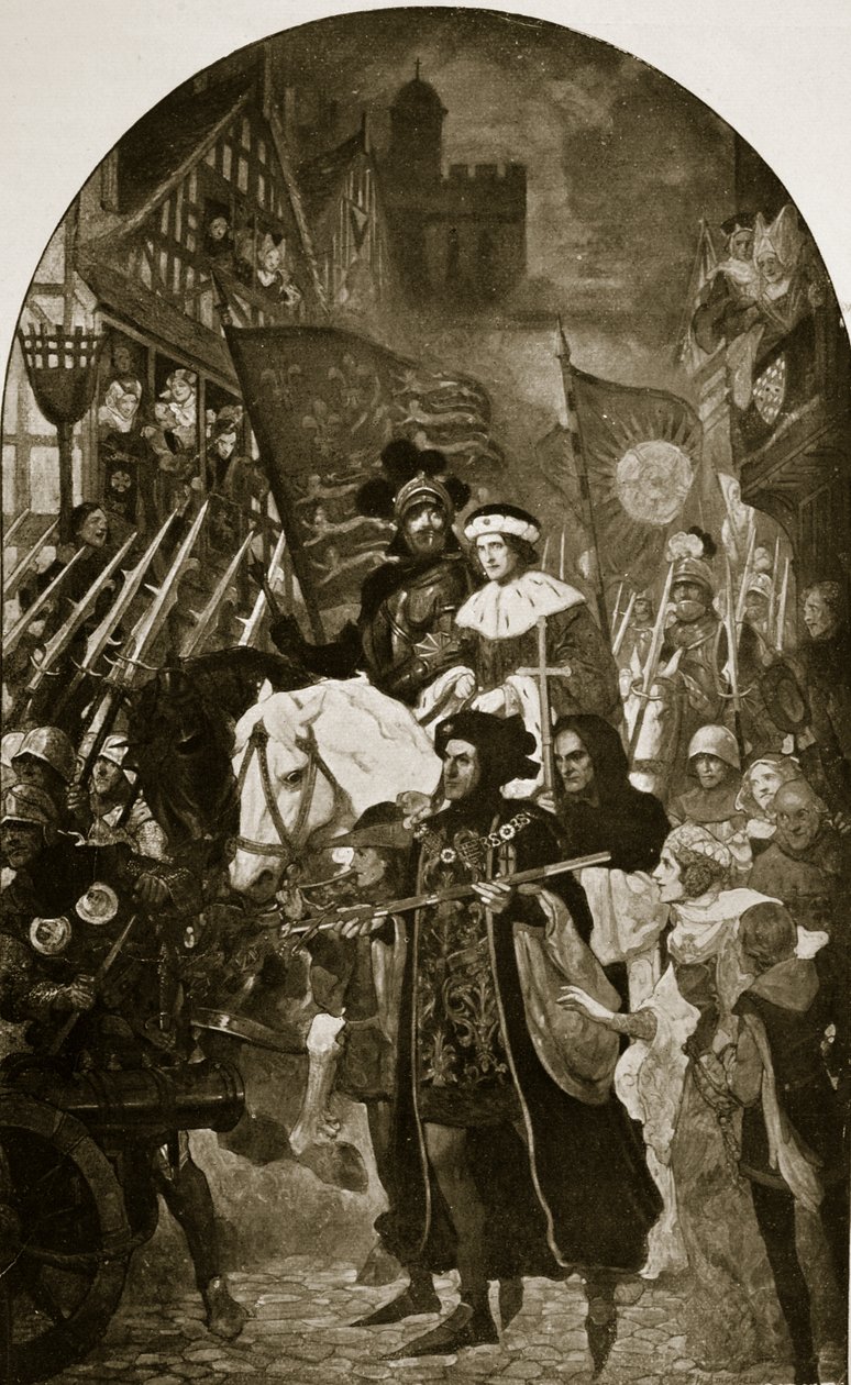 Jindřich VI. je vzat do bitvy u Barnetu, 1471, ilustrace z 