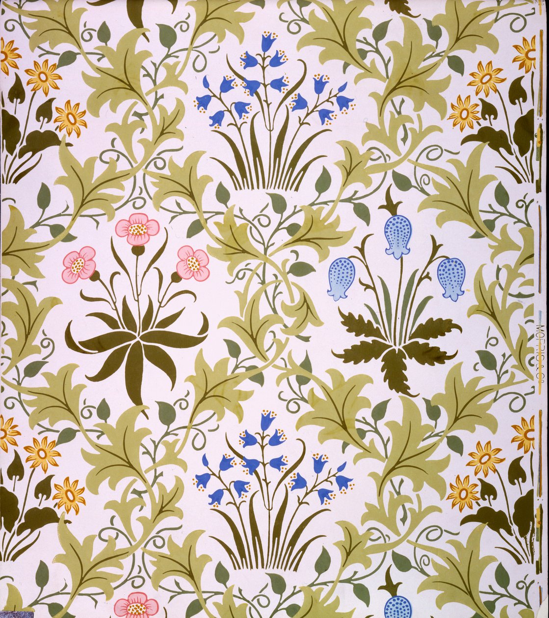 Celandine Wallpaper Design, konec 1896 (barevný dřevořez na papíře) od John Henry Dearle
