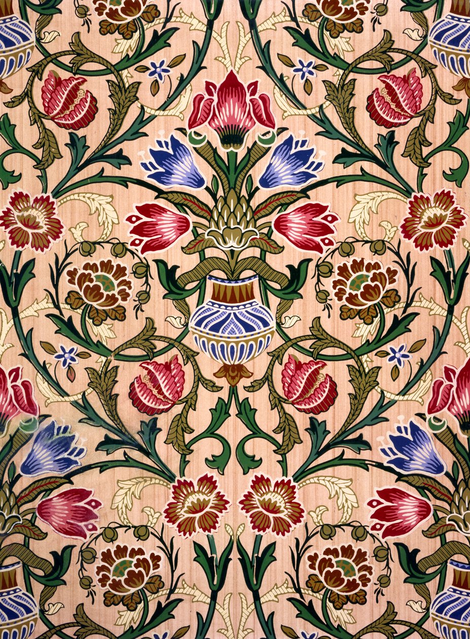Design tapety s jedním stonkem, 1905 (barevný dřevěný tisk na papíře) od John Henry Dearle