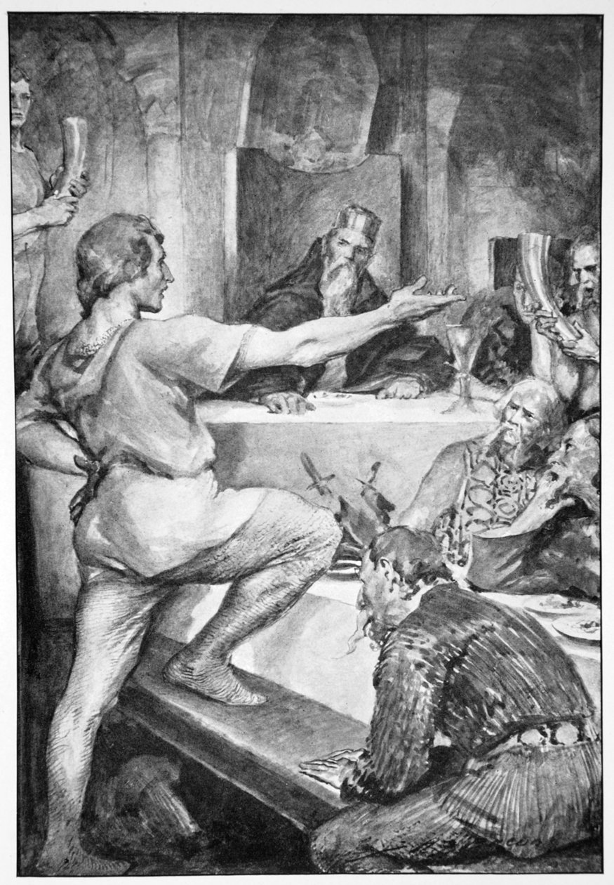 „Beowulf povýšeně odpovídá Hunferthovi“, 1910. od John Henry Frederick Bacon