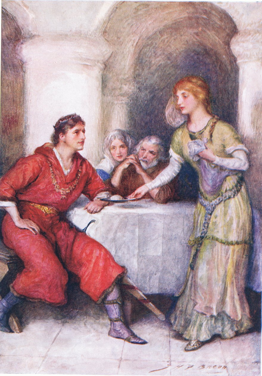 Enid čeká na Gerainta, ilustrace pro Dětské příběhy z Tennyson od Nory Chesson od John Henry Frederick Bacon