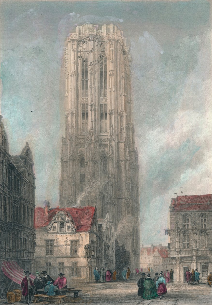 „Kostel sv. Rembaulda, Mechlin“, polovina konce 19. století. od John Henry Le Keux