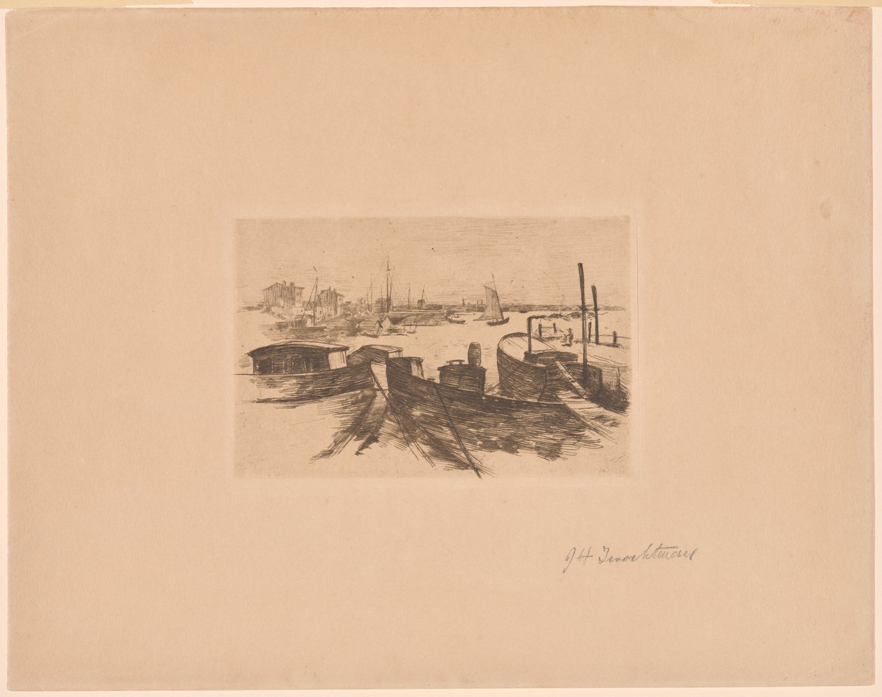 Přístav s bárkami od John Henry Twachtman
