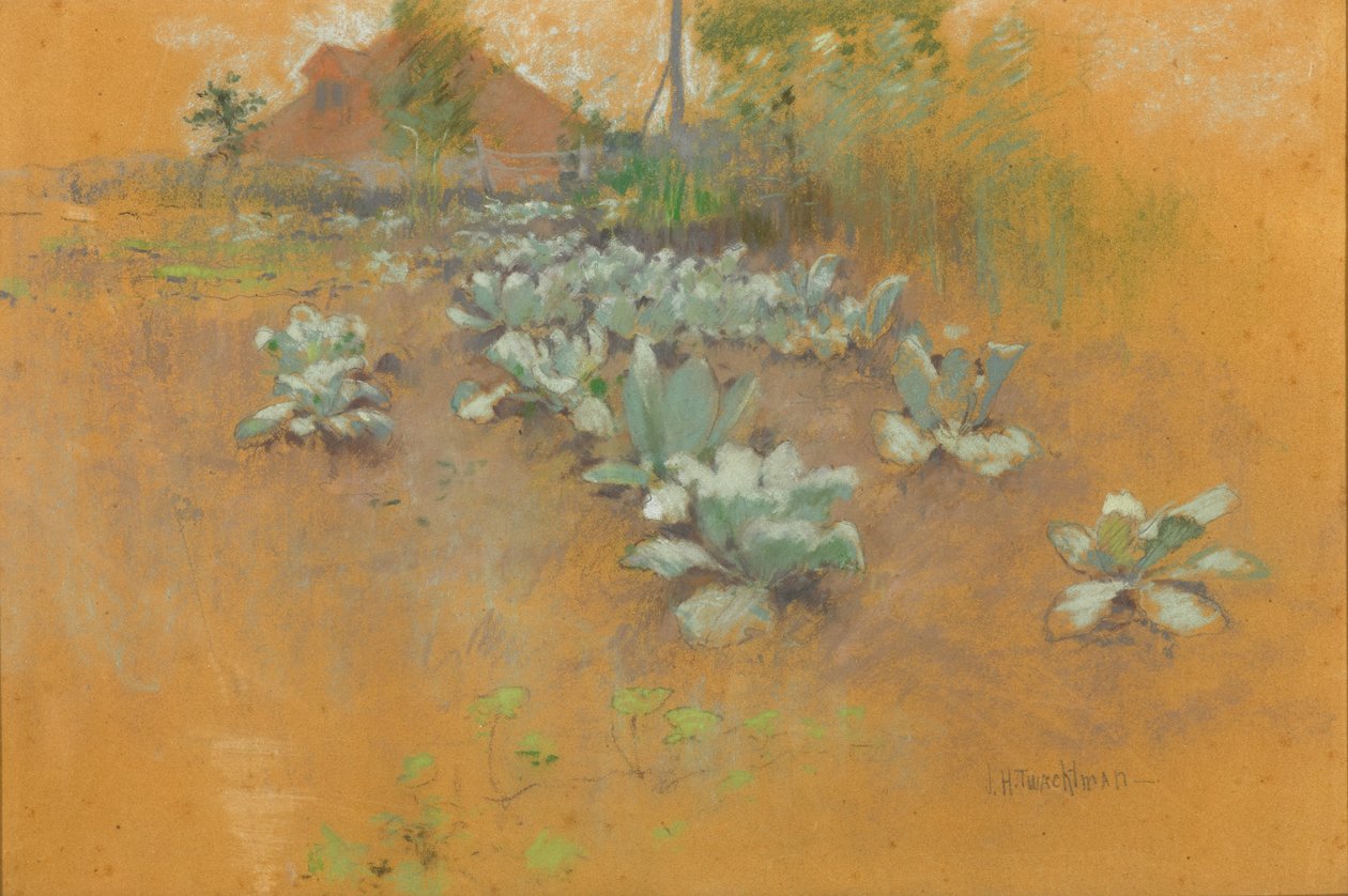 Tobacco Patch, c.1895-1899 (pastel na hnědém papíře) od John Henry Twachtman