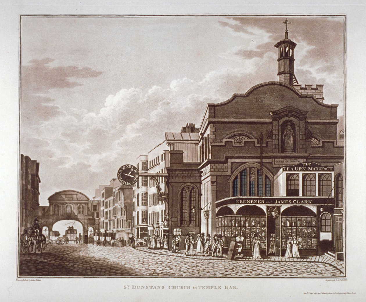 Fleet Street od St Dunstan na západě do Temple Bar, City of London, 1802 od John Hickin