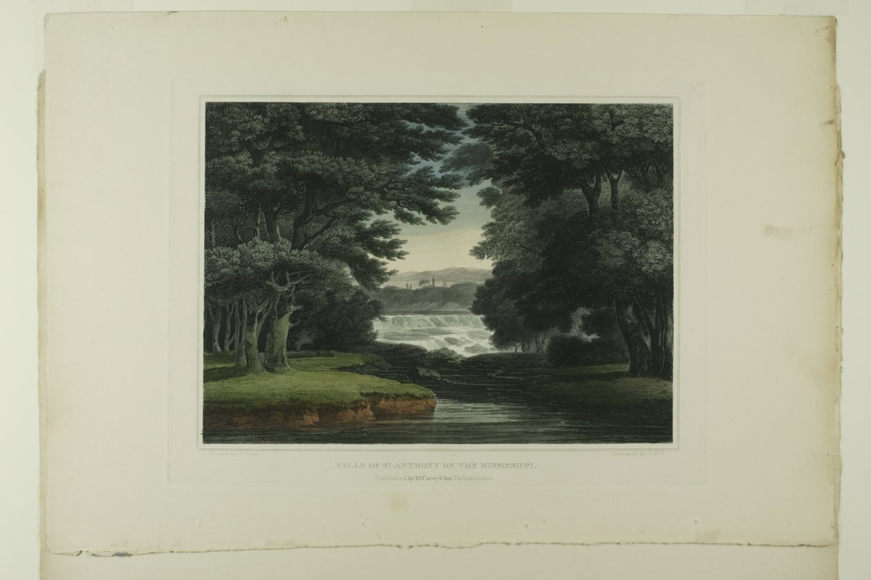Falls of St. Anthony on the Mississippi, deska sedm z prvního počtu malebných pohledů na americkou scenérii od John Hill