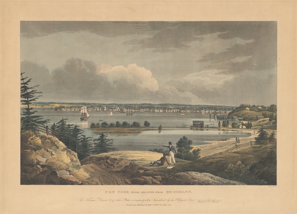 New York z Heights poblíž Brooklynu od John Hill, after William Guy Wall