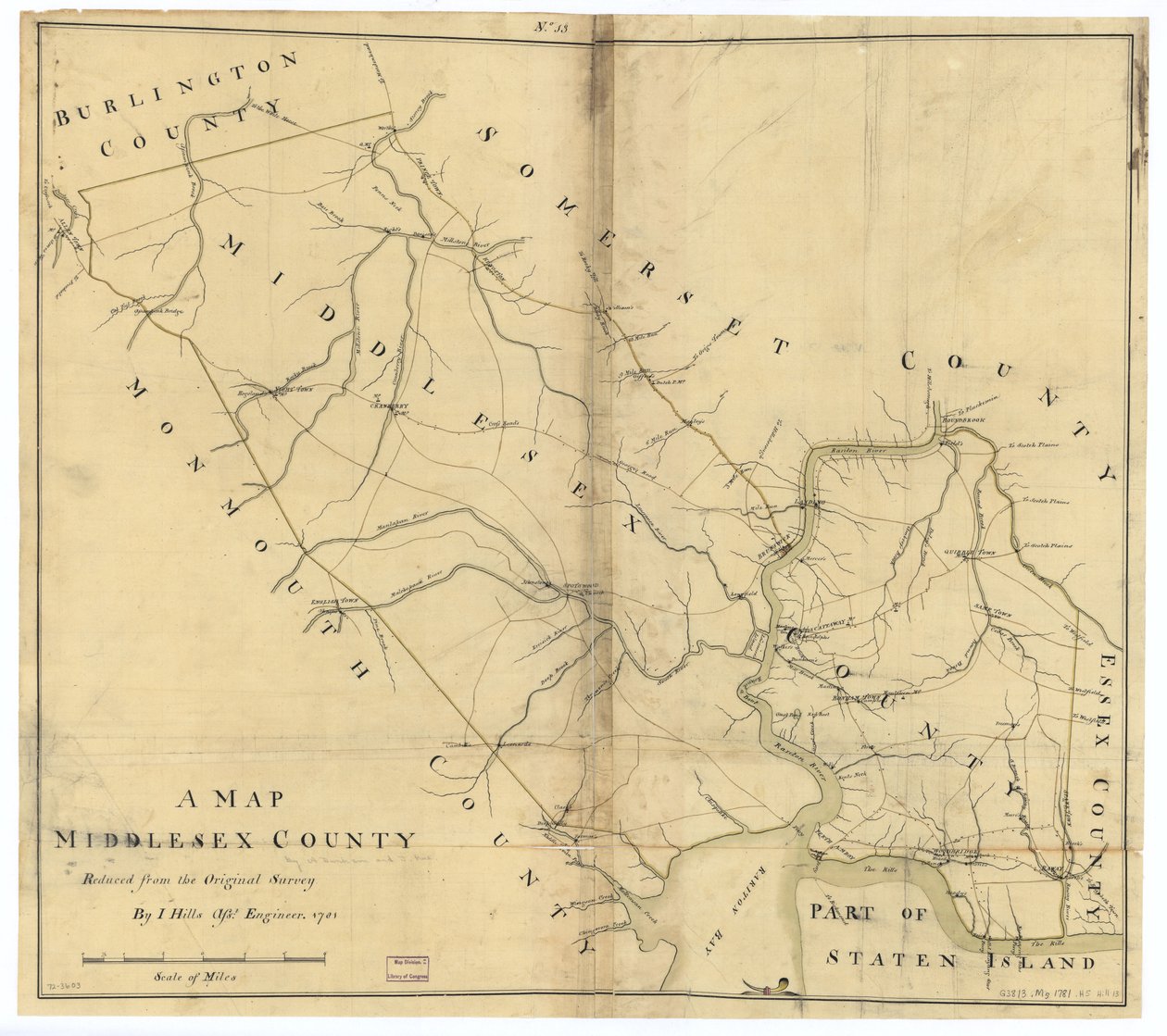 Mapa, Middlesex County. LOC gm72003603 od John Hills