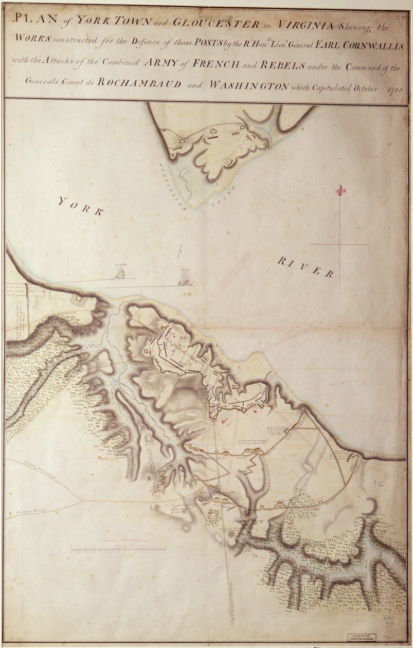 Britská mapa obléhání Yorktownu, 1781 od John Hills
