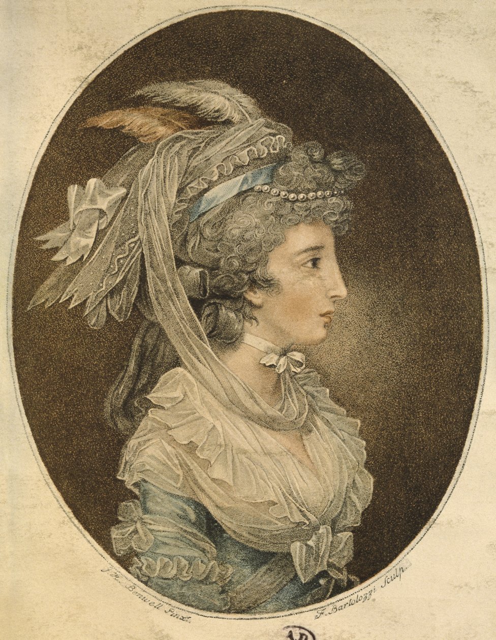 Anglický účes, vyrytý Francescem Bartolozzim (1727-1815) (barevná rytina) od John Hodges Benwell