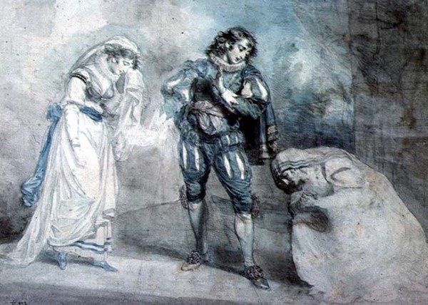 Pierre du Terrail, Chevalier de Bayard (1476-1524) s vdovou a její dcerou od John Hodges Benwell