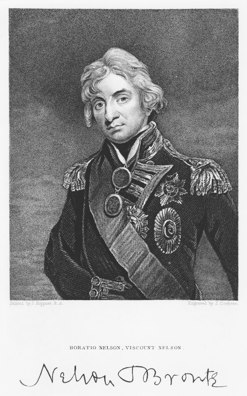 Portrét admirála Horatia Nelsona s jeho podpisem, vyryl John Cochran (fl.1821-65) od John Hoppner
