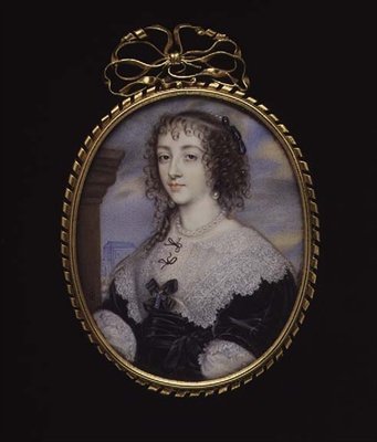 č.3862 královna Henrietta Maria, manželka krále Karla I., kolem roku 1640 (pergamen na hrací kartě) od John Hoskins