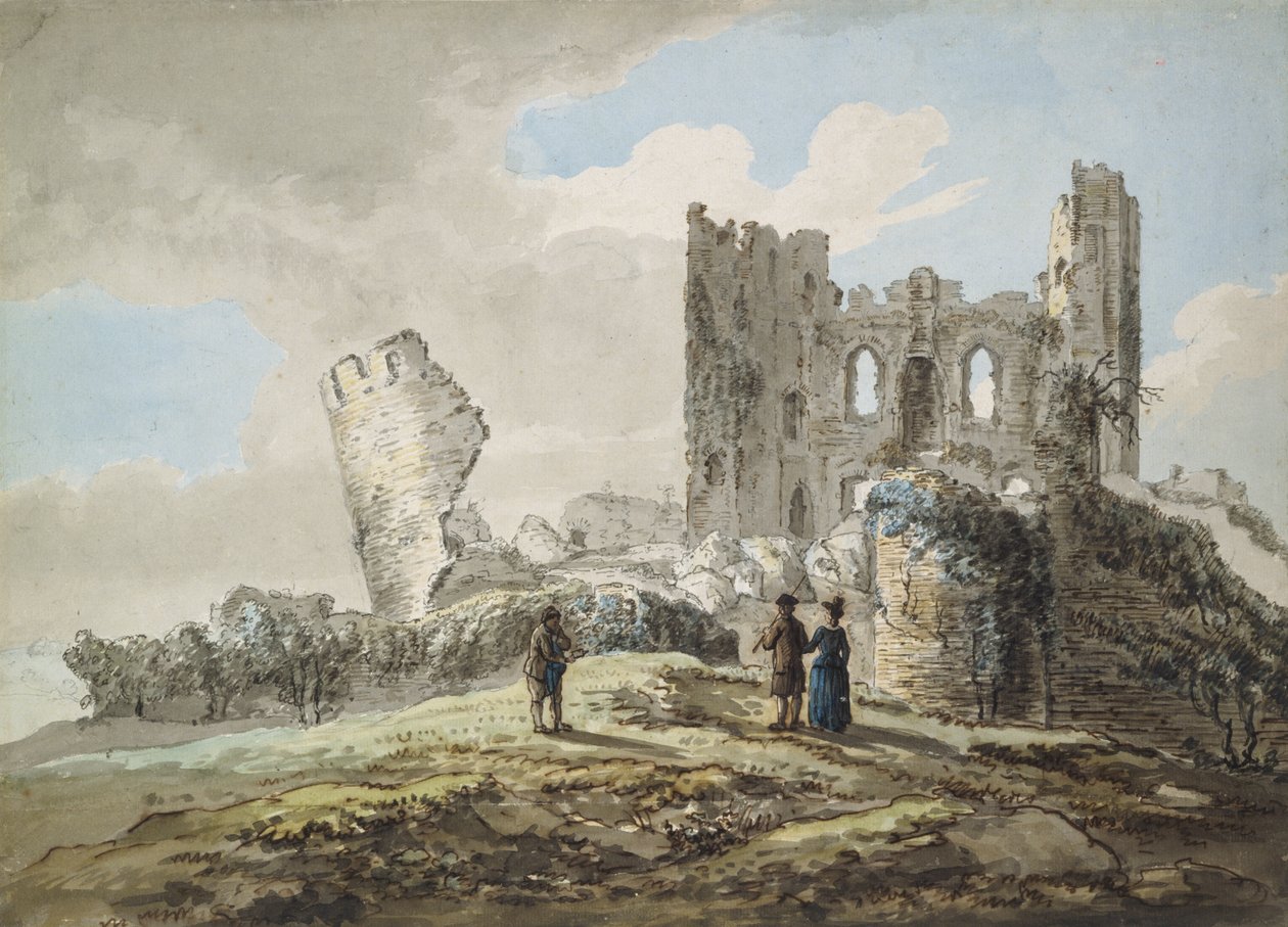Hrad Caerphilly (akvarel, tužka a inkoust na papíře) od John Inigo Richards