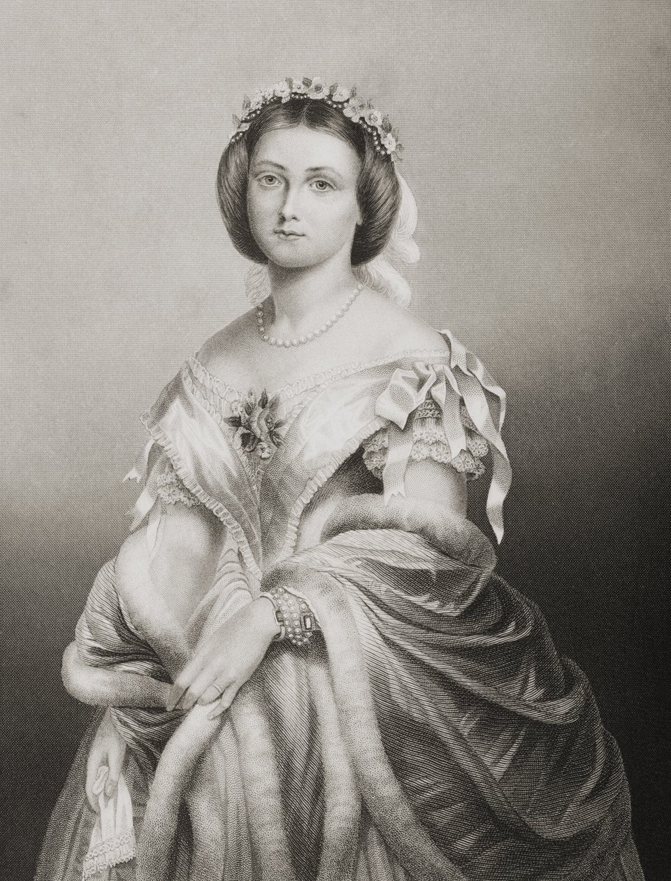 H.R.H. Princezna Victoria Adelaide Maria Louisa (1840-1901) Královská princezna Anglie, vyryl D.J. Libra z fotografie, z „Kresliště významných osobností, svazek 2“, publikované v Lo od John Jabez Edwin Paisley Mayall