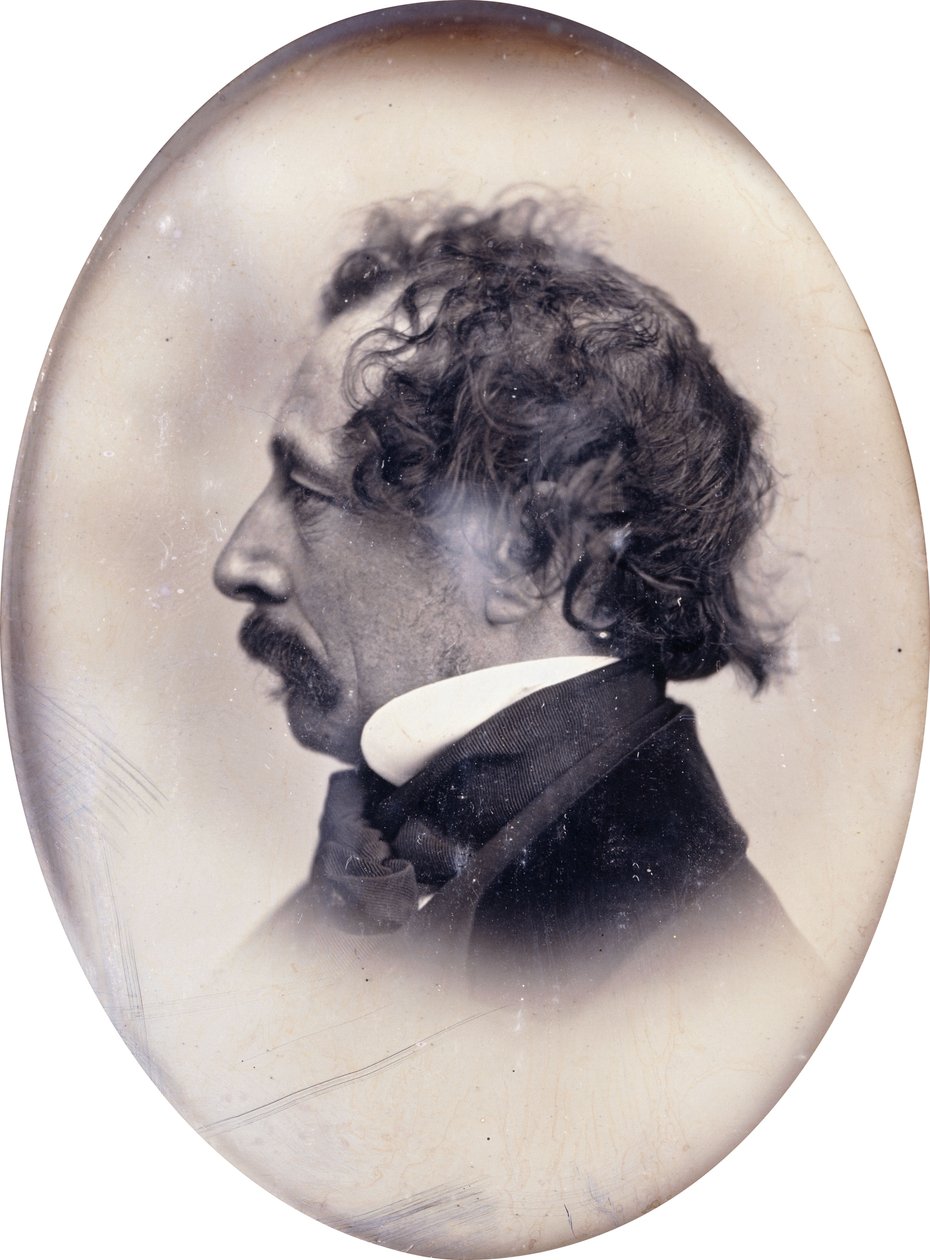 Profilový portrét gentlemana, identifikovaného jako Charles Dickens, kolem 1853-1855 od John Jabez Edwin Paisley Mayall