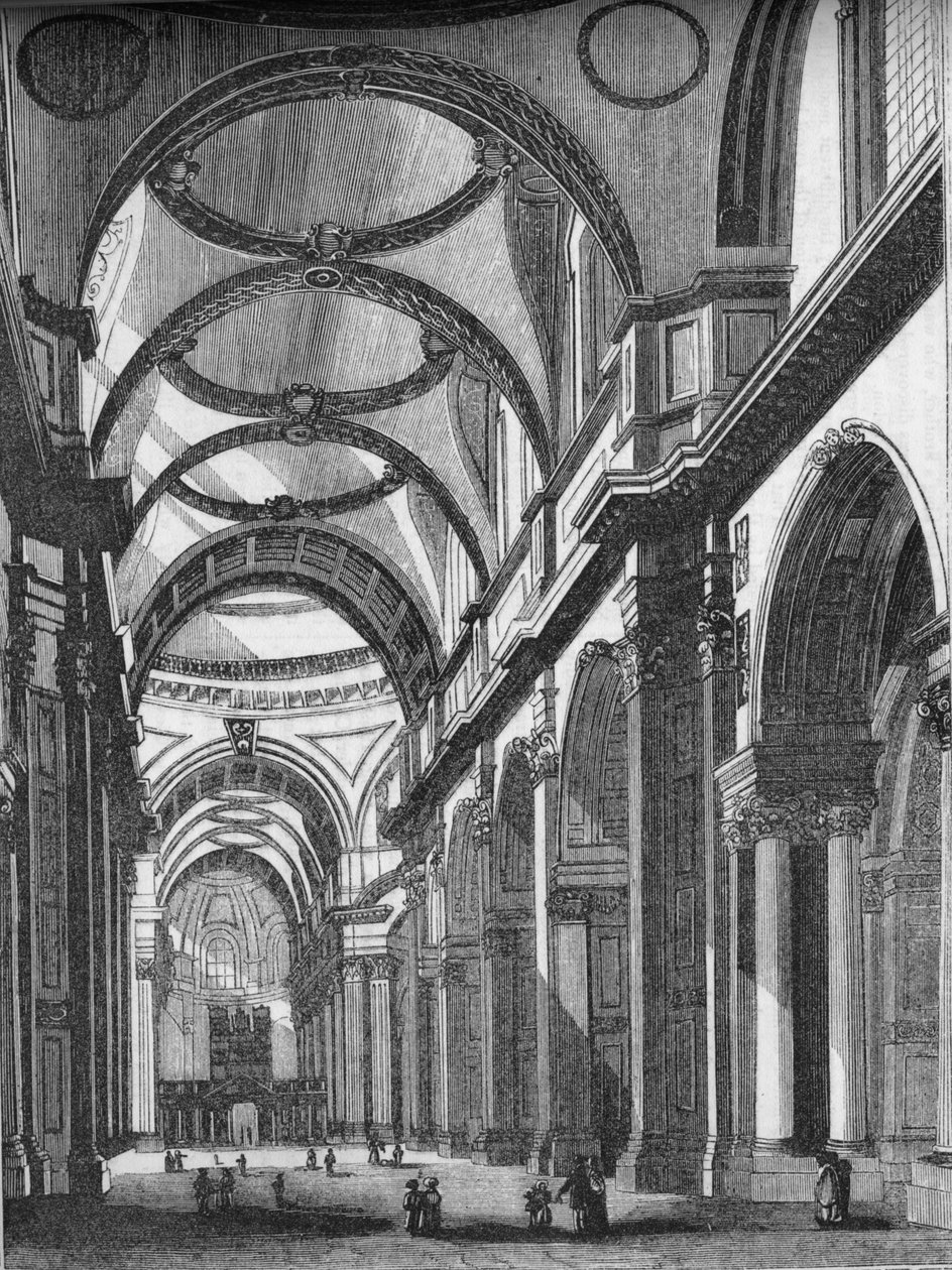 Interiér St. Pauls, při pohledu na východ, 1835, 1845 od John Jackson