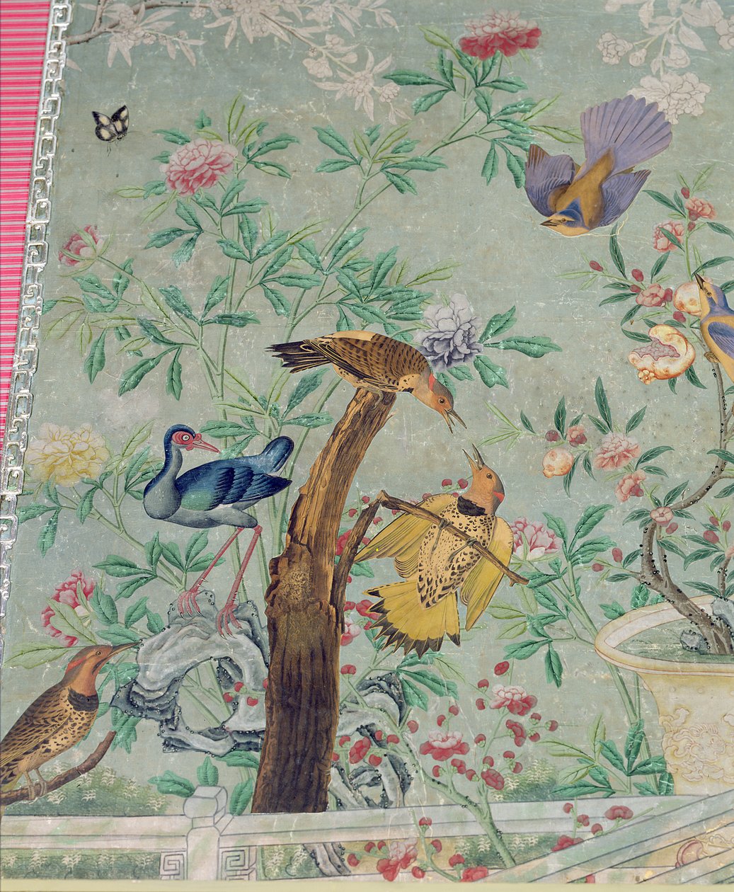 Severní záblesk, vystřižený z "The Birds of America" a nalepený na ručně malované čínské tapety od John James Audubon