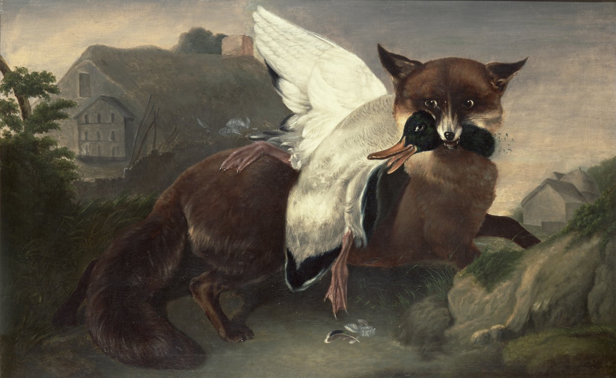Liška a husa, asi 1835 (olej na plátně) od John James Audubon