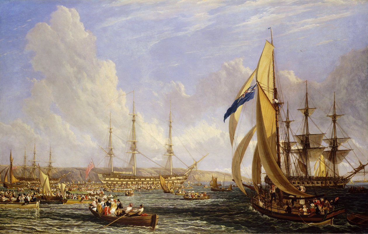 Námořní scéna před Plymouthem (Anglie) v srpnu 1815. Olej na plátně od John James Chalon