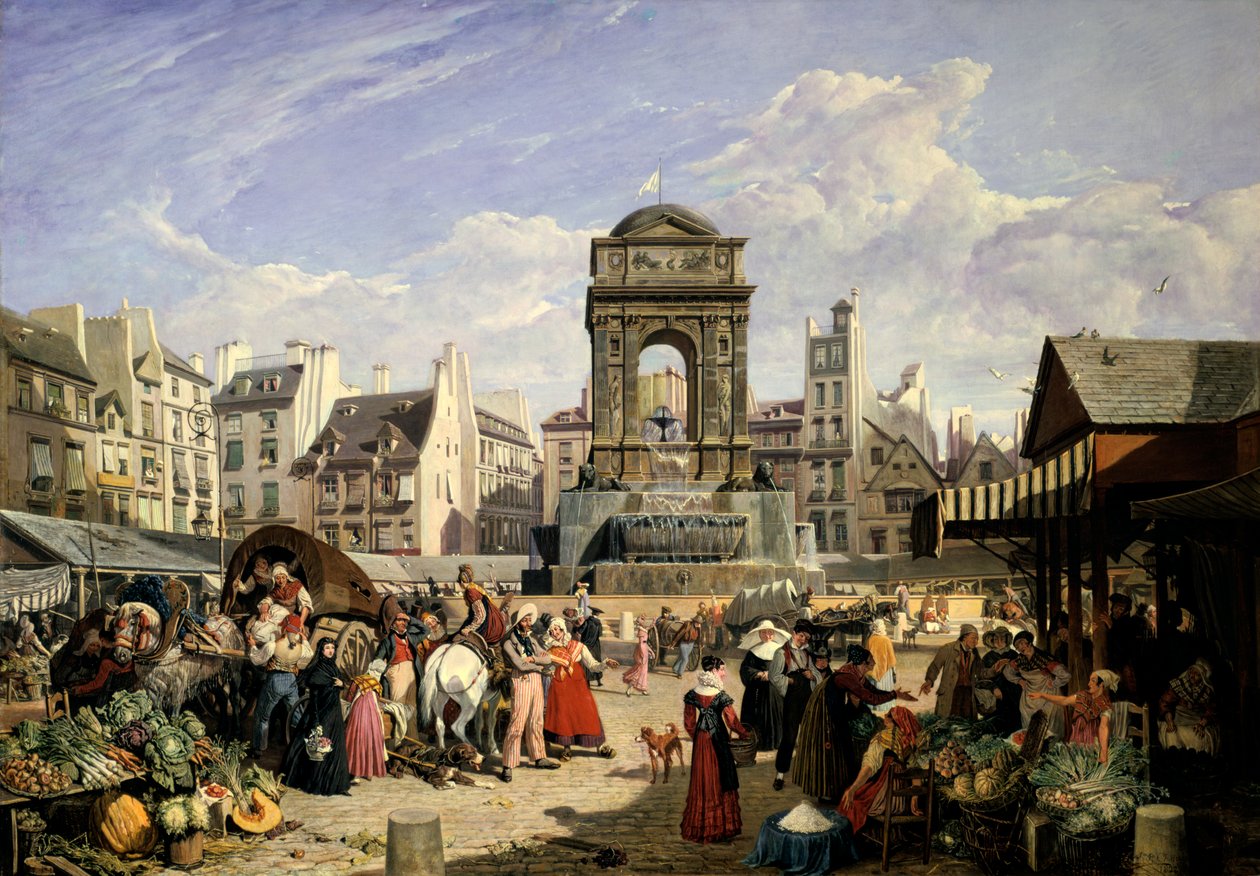 Trh a fontána nevinných, Paříž, 1823 od John James Chalon