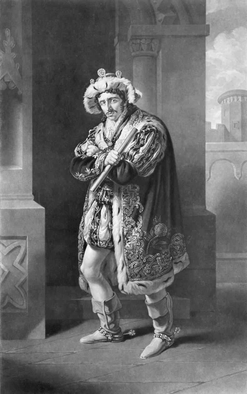 Edmund Kean v Richardu Třetím, dějství IV, scéna IV, od Williama Shakespeara (1564-1616), vyryl C. Turnerby od John James Halls