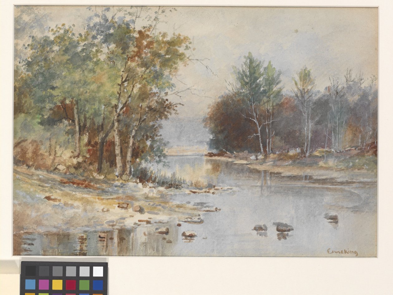 Bez názvu (Stream In Autumn) (akvarel na bílém akvarelovém papíru lisovaném za studena) od John Joseph Enneking